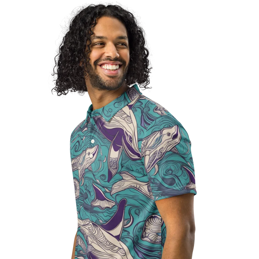 Turquoise Leviathan on Men's Slim Fit Polo Shirt — Left Front