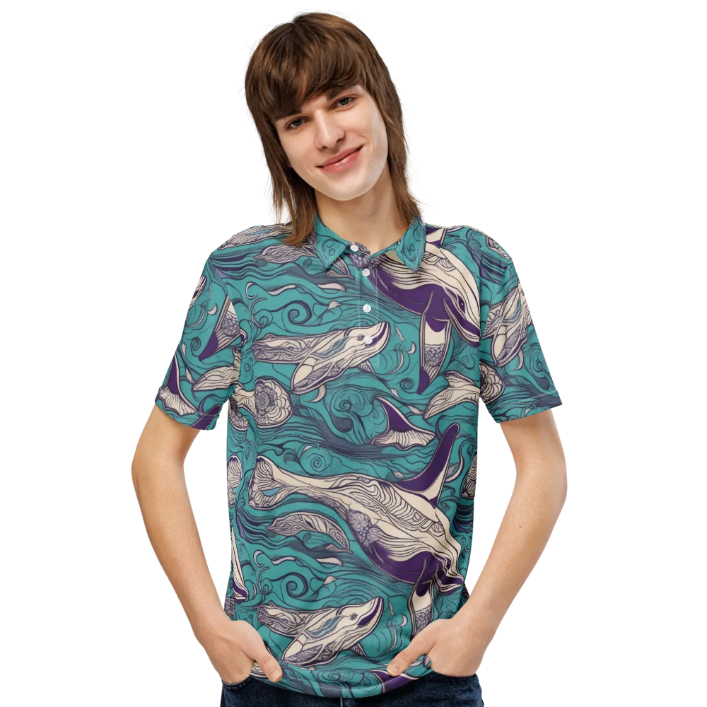 Turquoise Leviathan on Men's Slim Fit Polo Shirt — Front