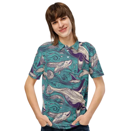 Turquoise Leviathan on a Men's Slim Fit Polo Shirt