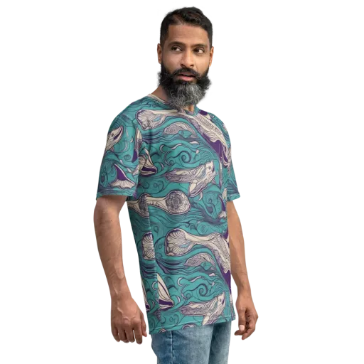 Turquoise Leviathan on a Men's Crew Neck T-Shirt