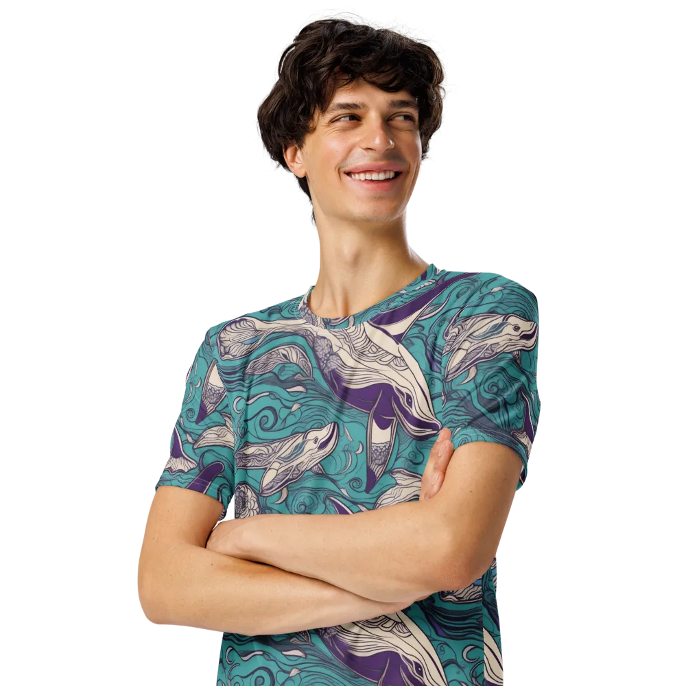 Turquoise Leviathan on Men's Crew Neck T-Shirt — Left Front