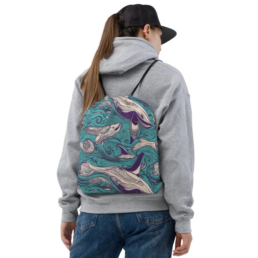 Turquoise Leviathan on Drawstring Bag — Front