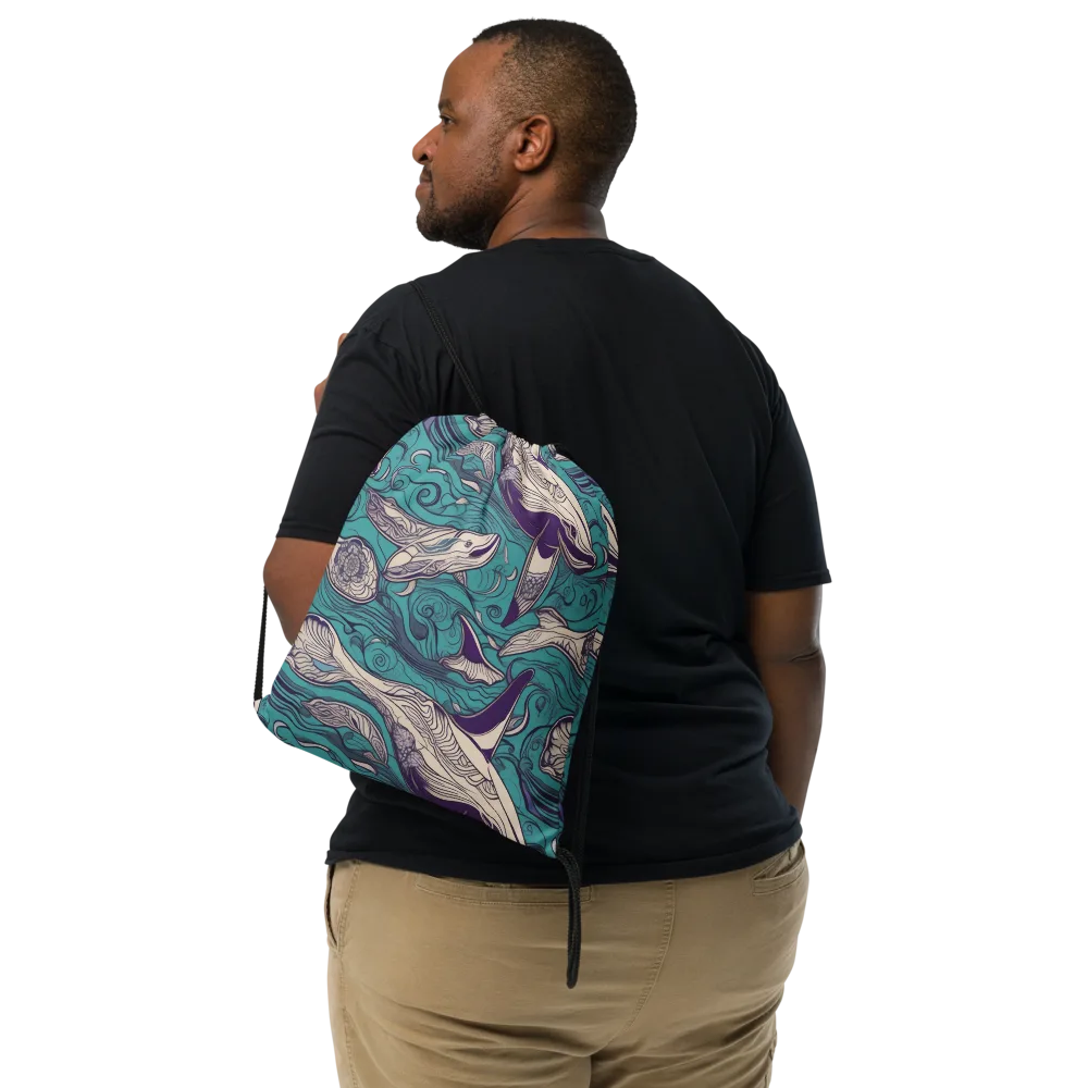 Turquoise Leviathan on Drawstring Bag — Front