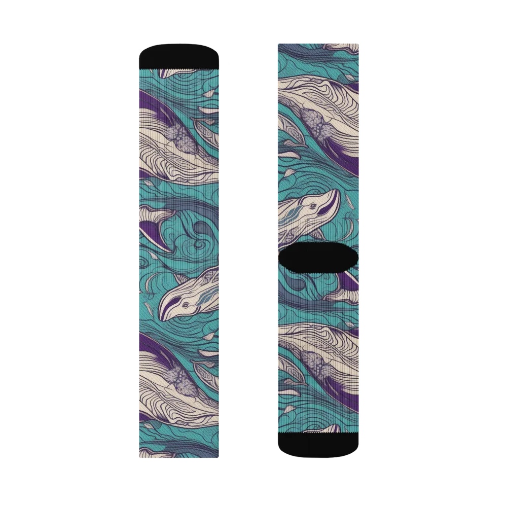 Turquoise Leviathan on Socks — Left Sock
