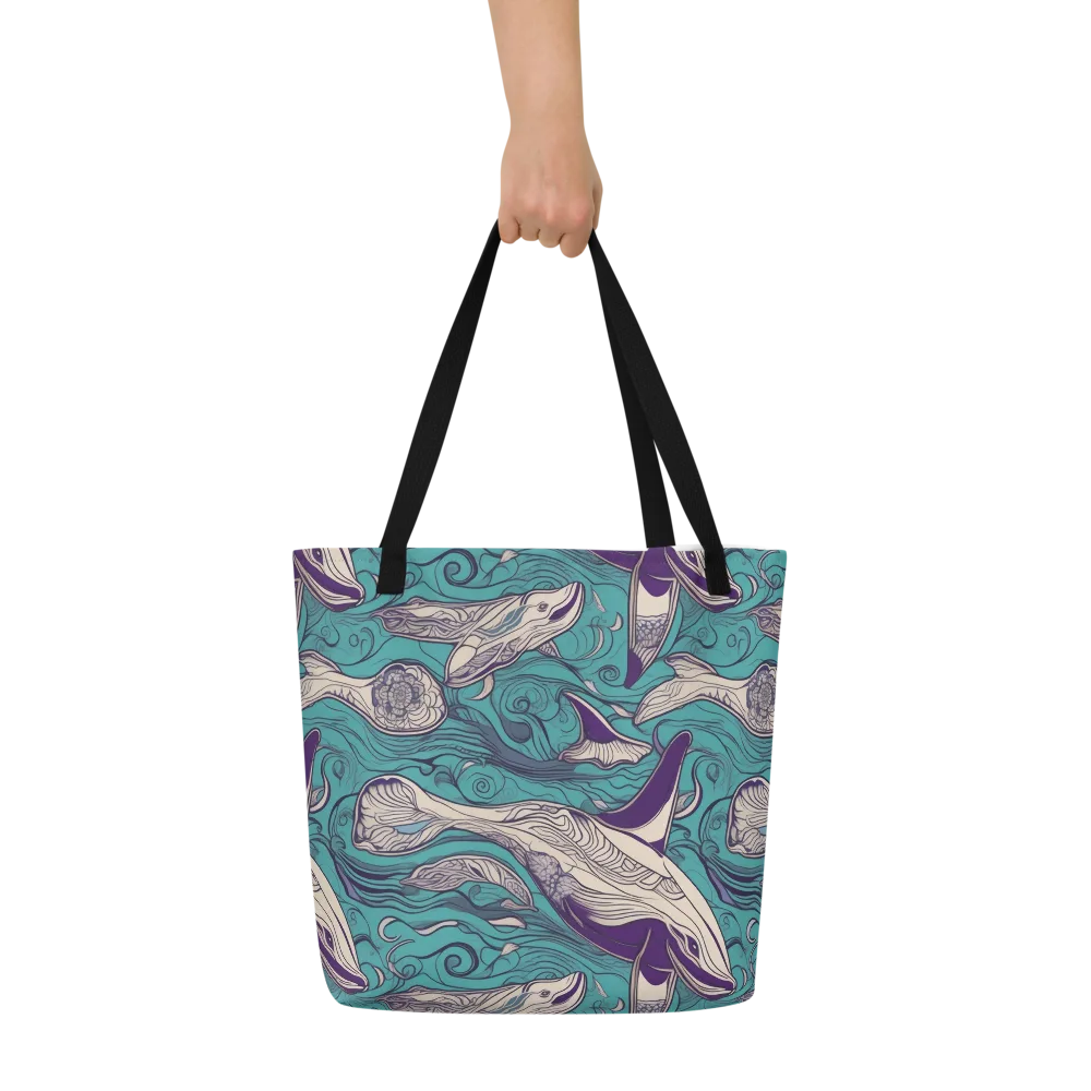 Turquoise Leviathan on Large Tote Bag W/ Pocket — Front