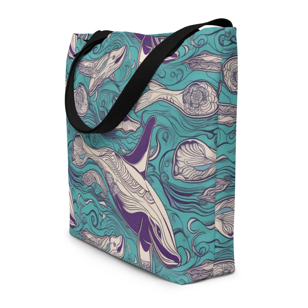 Turquoise Leviathan on Large Tote Bag W/ Pocket — Front
