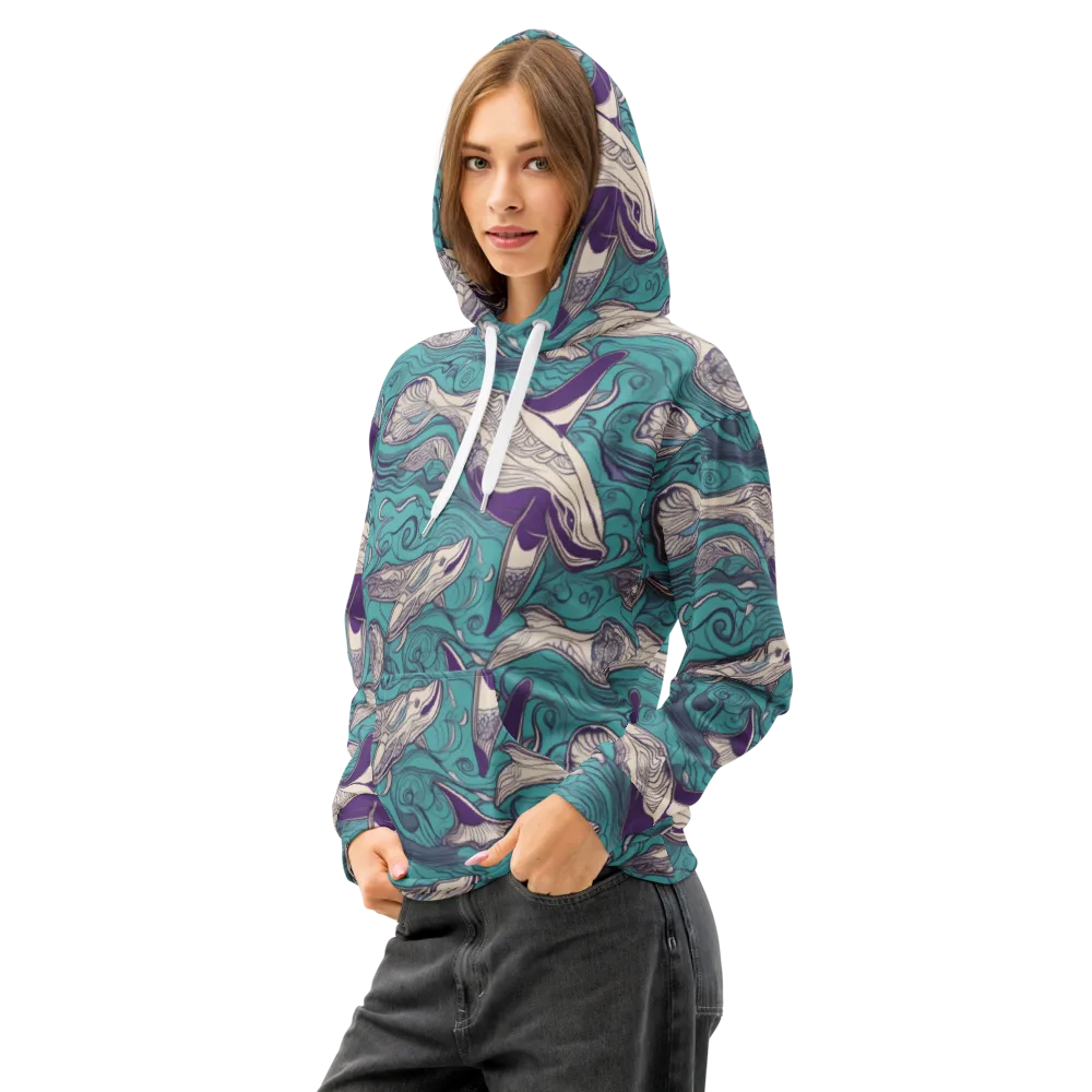 Turquoise Leviathan on Cotton Hoodie — Left Front