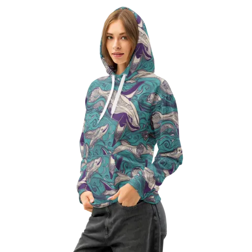 Turquoise Leviathan on a Cotton Hoodie