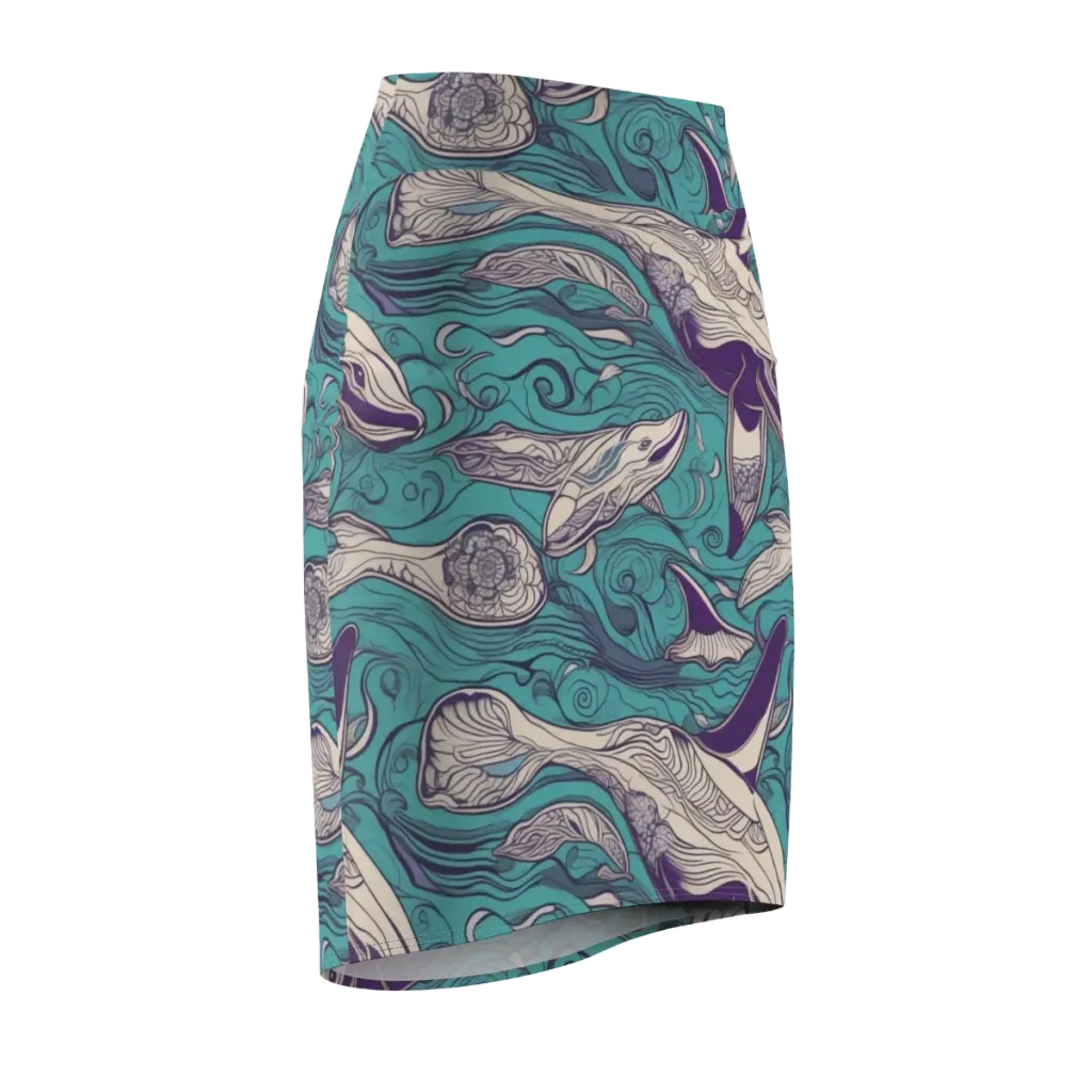Turquoise Leviathan on Pencil Skirt — Front Side