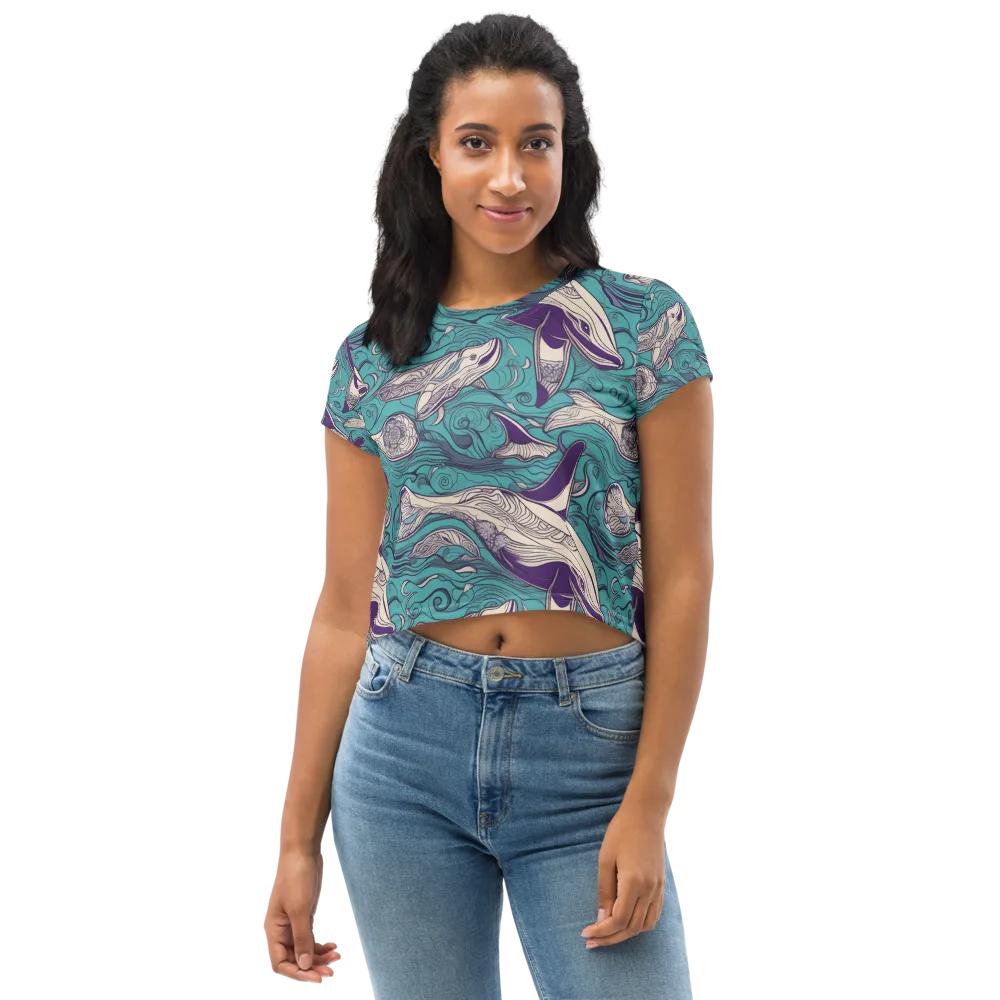 Turquoise Leviathan on Crop Tee — Front