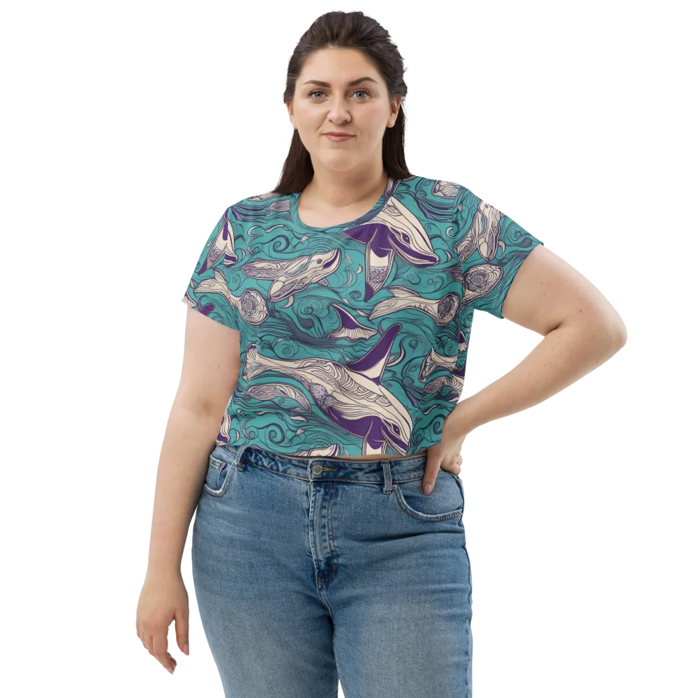 Turquoise Leviathan on Crop Tee — Front