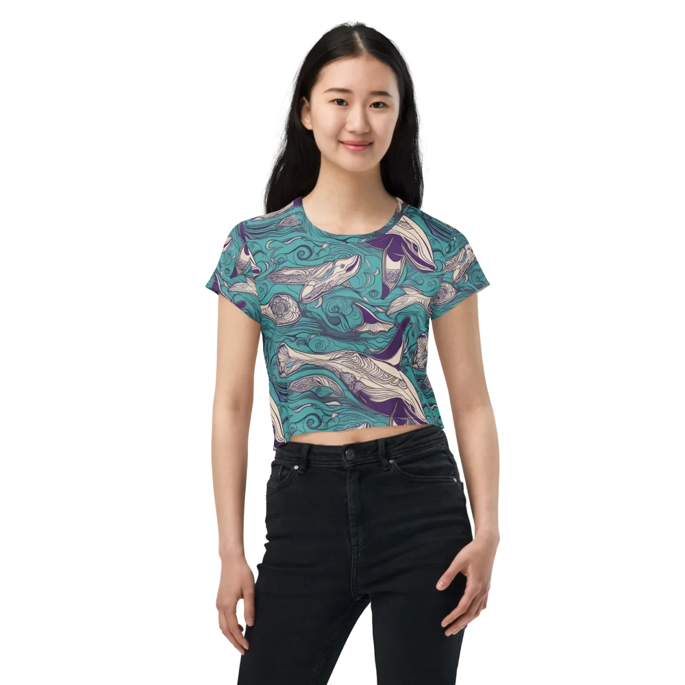 Turquoise Leviathan on Crop Tee — Front