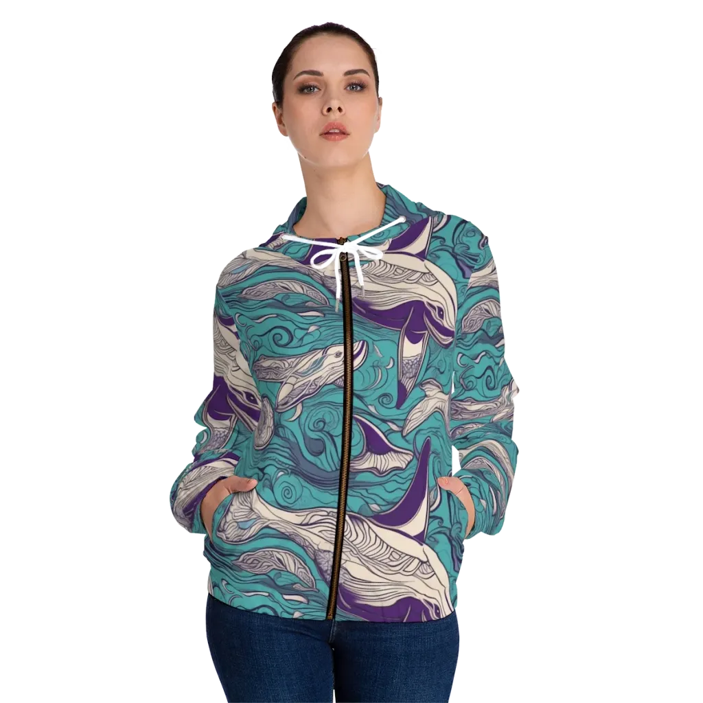 Turquoise Leviathan on Women's Full-Zip Hoodie — Front On Person