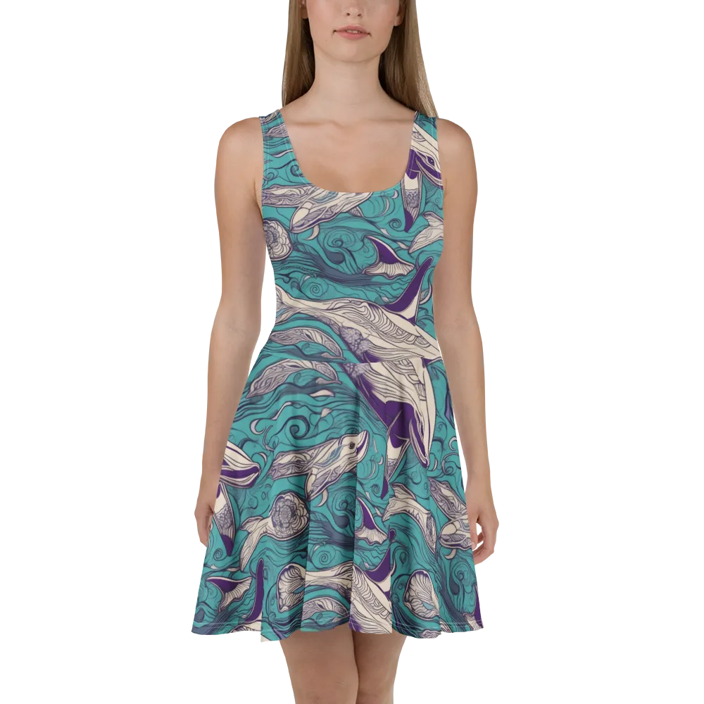 Turquoise Leviathan on Skater Dress — Front