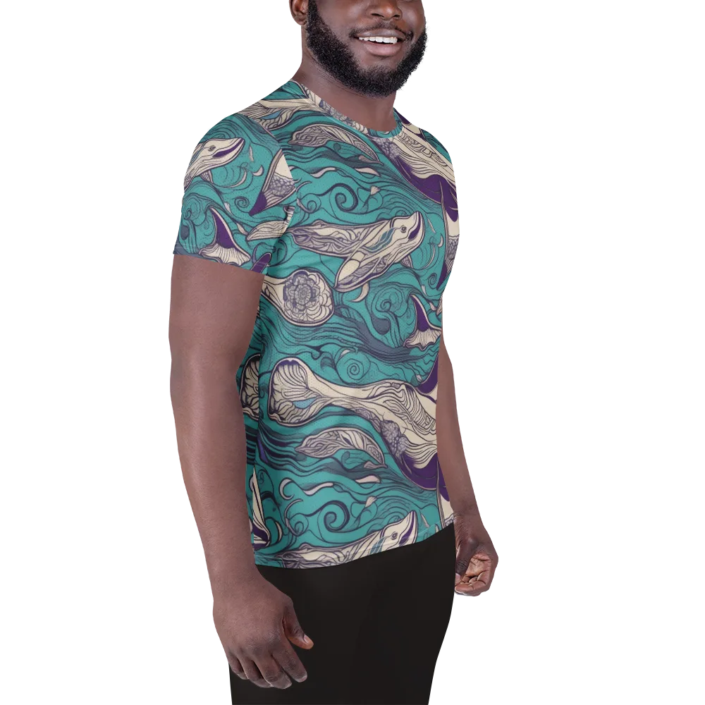 Turquoise Leviathan on Men's Athletic T-Shirt — Right