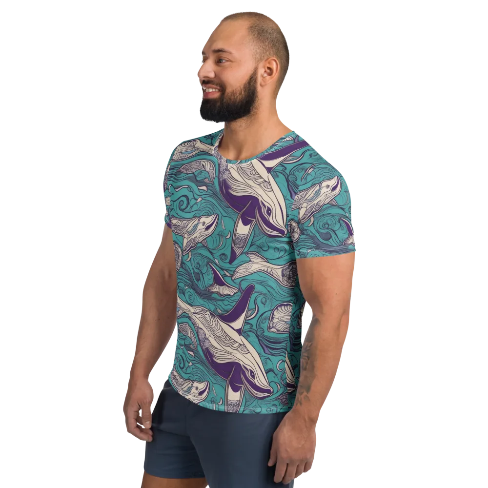 Turquoise Leviathan on Men's Athletic T-Shirt — Left