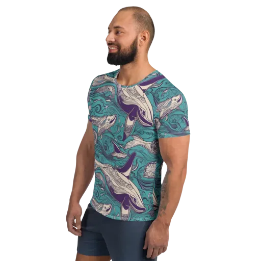Turquoise Leviathan on a Men's Athletic T-Shirt