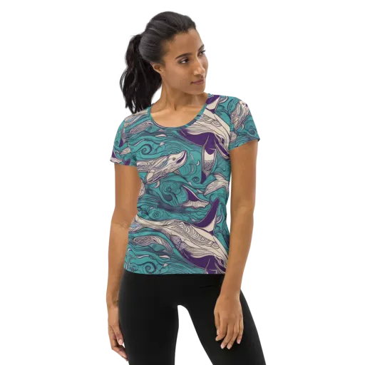 Turquoise Leviathan on a Women's Athletic T-Shirt