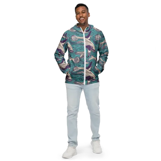 Turquoise Leviathan on a Men's Windbreaker