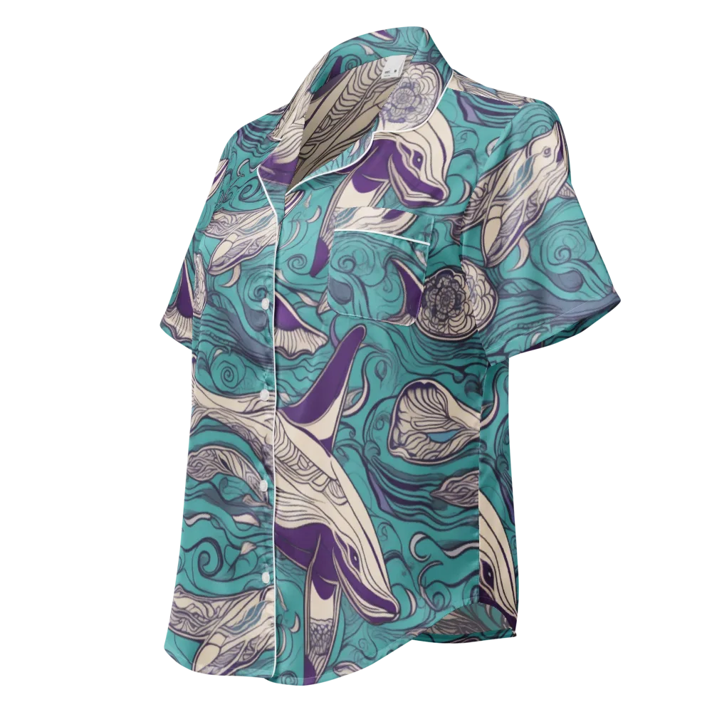 Turquoise Leviathan on Women's Short Sleeve Pajama Top — Left Front