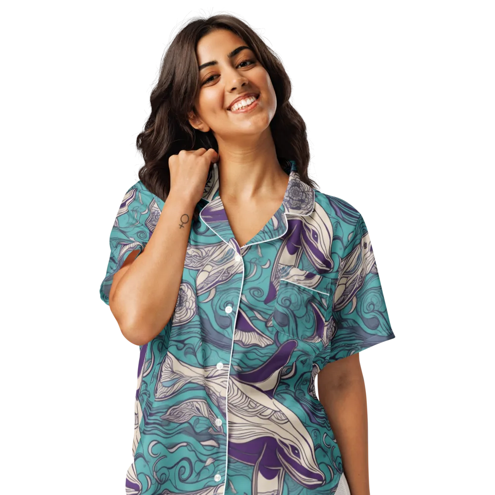 Turquoise Leviathan on Women's Short Sleeve Pajama Top — Front