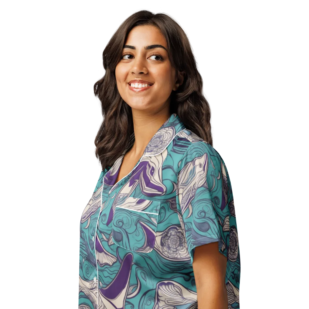 Turquoise Leviathan on Women's Short Sleeve Pajama Top — Left Front