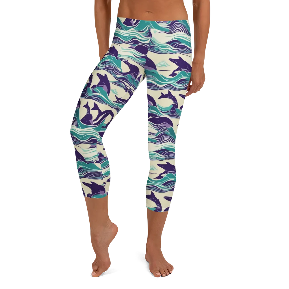 Cerulean Leap on Capri Leggings — Front