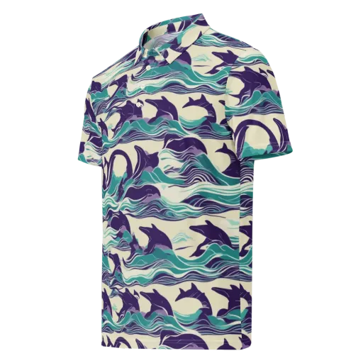 Cerulean Leap on a Men's Slim Fit Polo Shirt