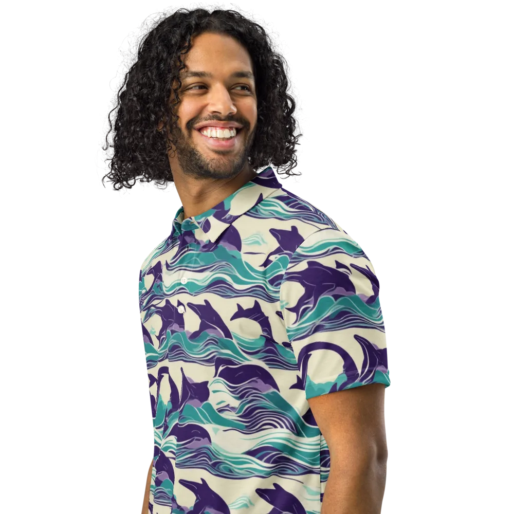 Cerulean Leap on Men's Slim Fit Polo Shirt — Left Front