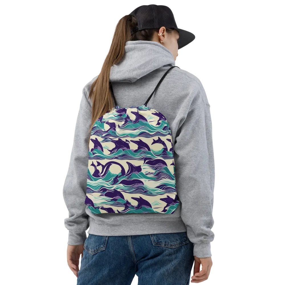 Cerulean Leap on Drawstring Bag — Front