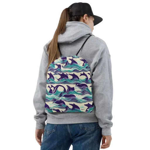 Cerulean Leap on a Drawstring Bag
