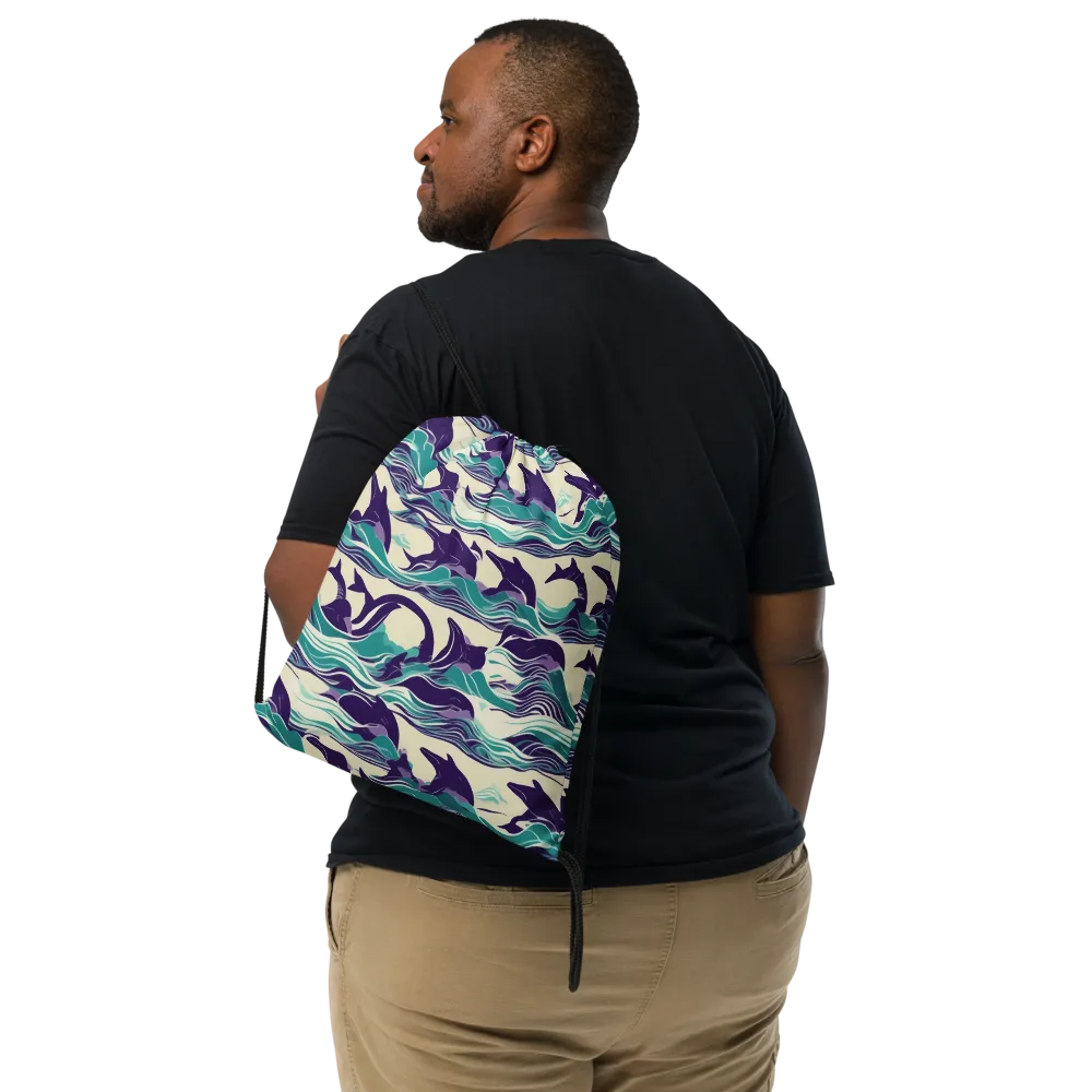 Cerulean Leap on Drawstring Bag — Front