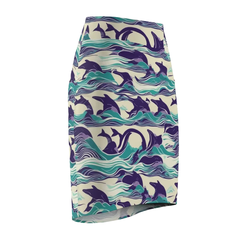 Cerulean Leap on Pencil Skirt — Front Side