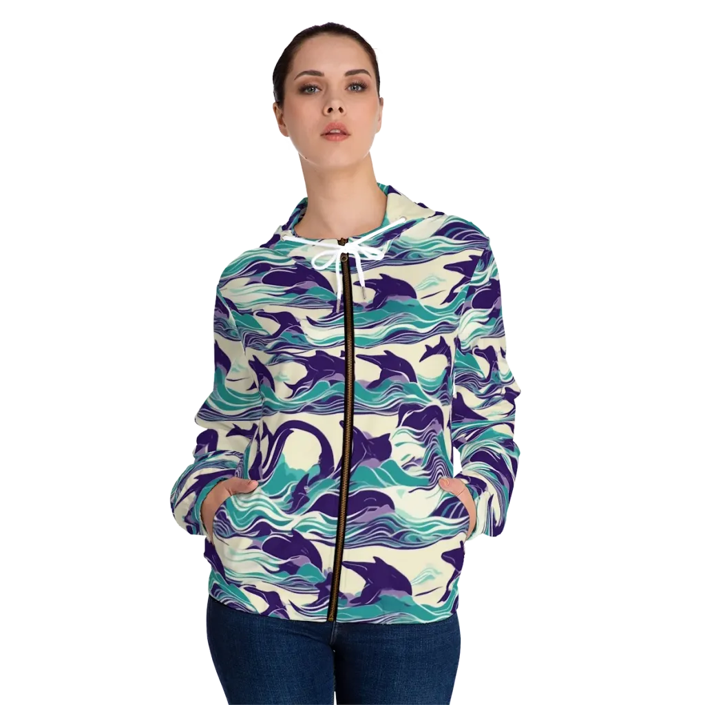 Cerulean Leap on Women's Full-Zip Hoodie — Front On Person