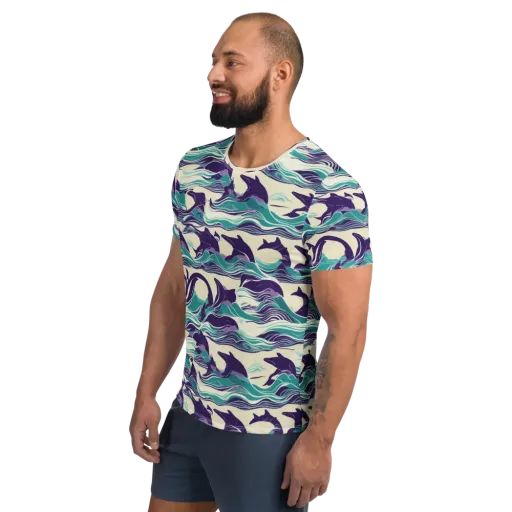 Cerulean Leap on a Men's Athletic T-Shirt