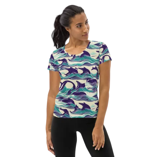 Cerulean Leap on a Women's Athletic T-Shirt