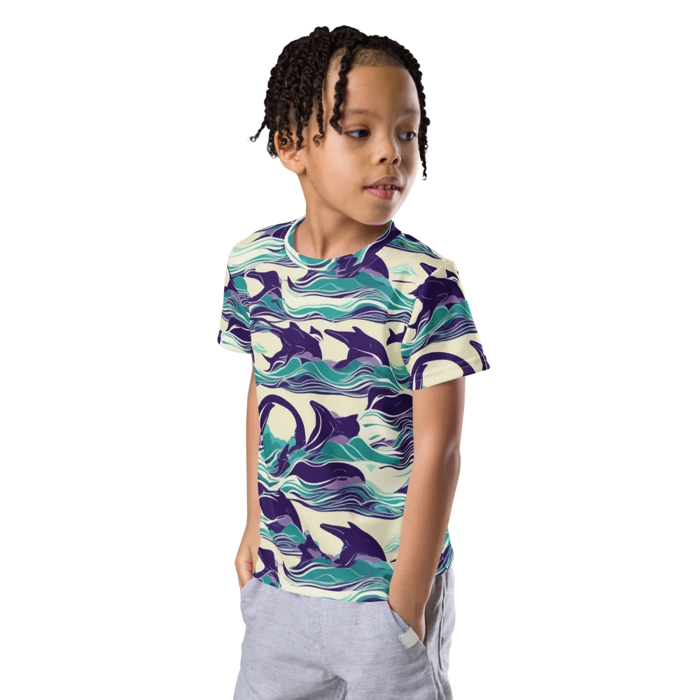 Cerulean Leap on Kids Crew Neck T-Shirt — Left Front