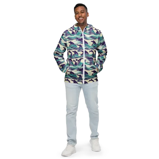Cerulean Leap on a Men's Windbreaker