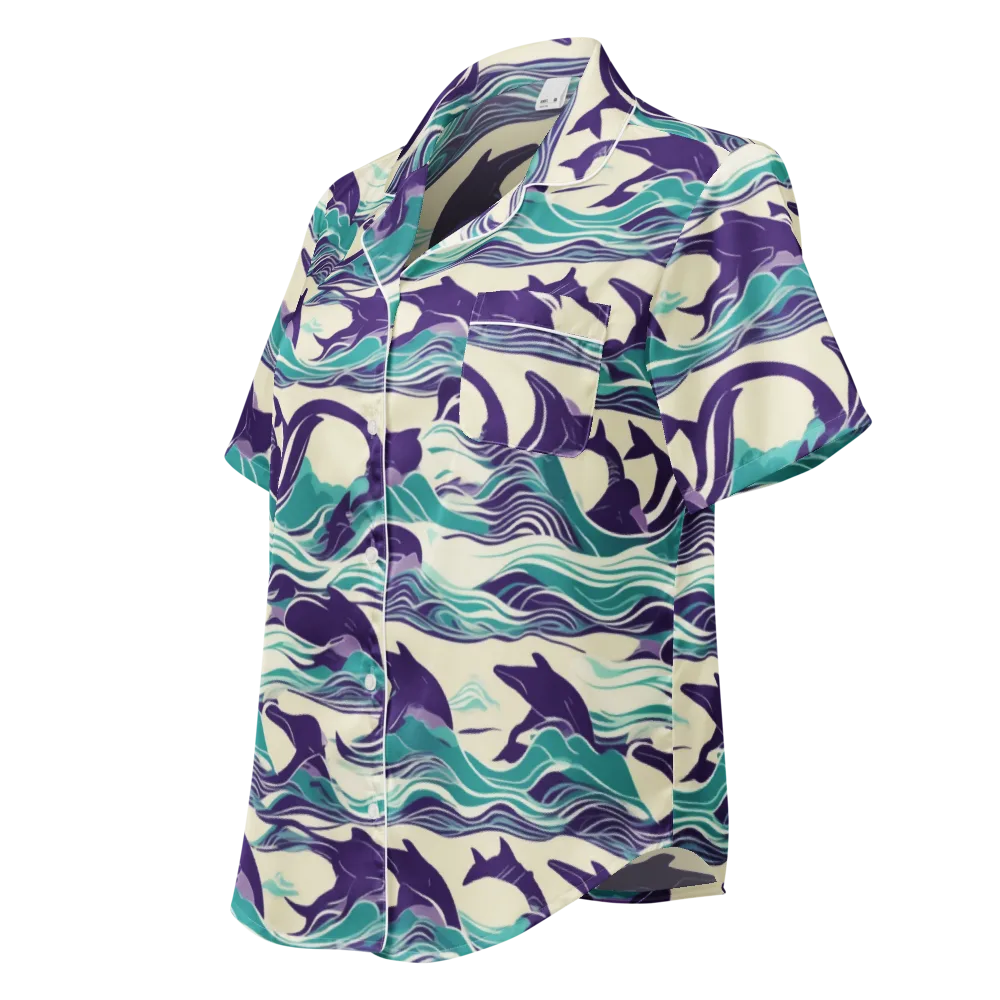 Cerulean Leap on Women's Short Sleeve Pajama Top — Left Front