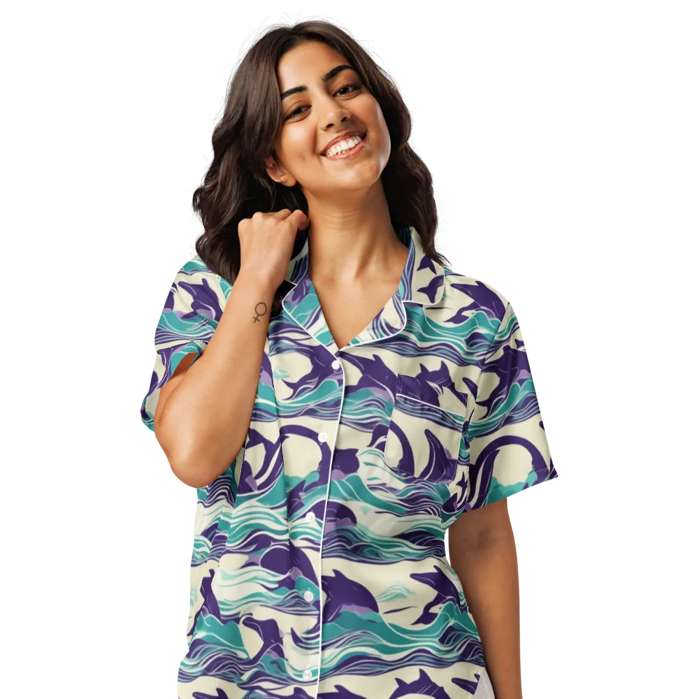 Cerulean Leap on Women's Short Sleeve Pajama Top — Front