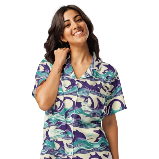 Cerulean Leap on a Women's Short Sleeve Pajama Top