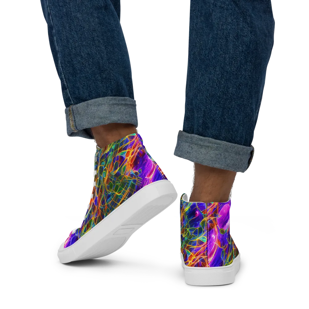 Radiant Tangent on Men's High Top Canvas Shoes — Back