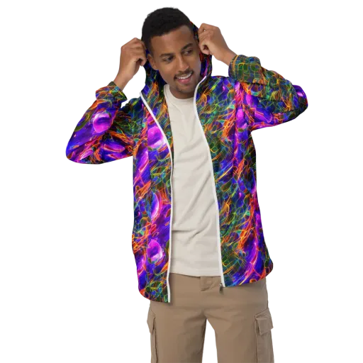 Radiant Tangent on a Men's Windbreaker
