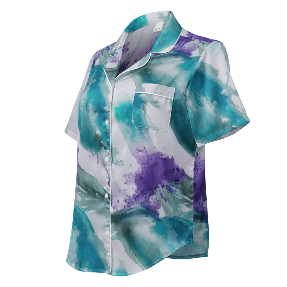 Tidal Lilac on Women's Short Sleeve Pajama Top — Left Front