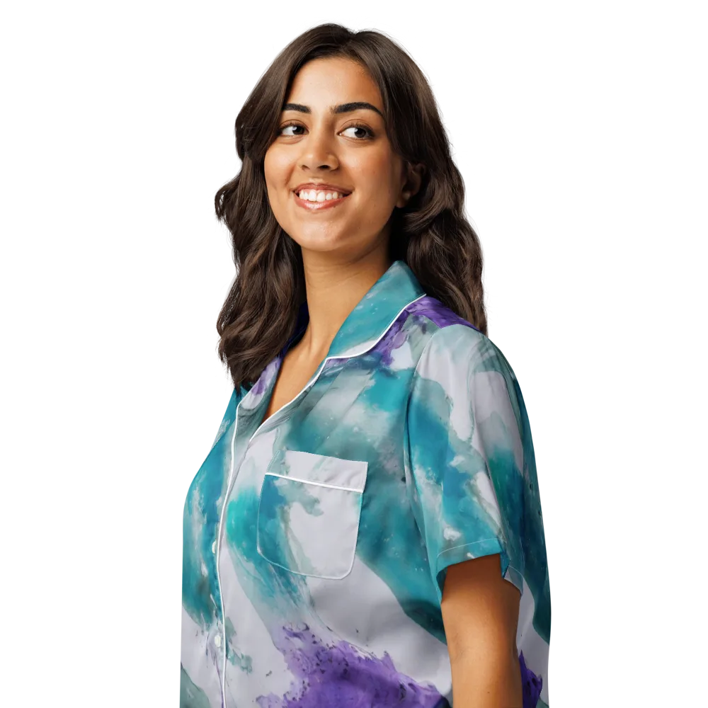 Tidal Lilac on Women's Short Sleeve Pajama Top — Left Front