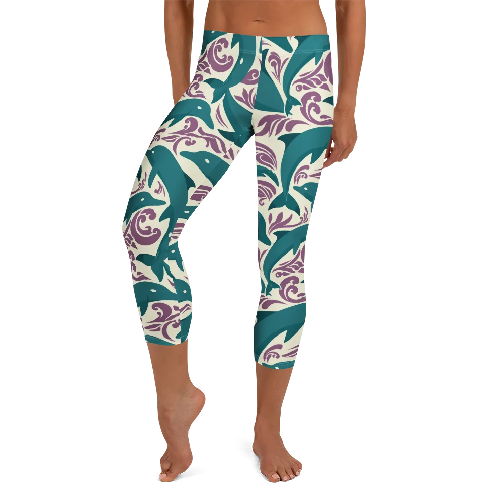 Tidal Flourish on Capri Leggings — Front