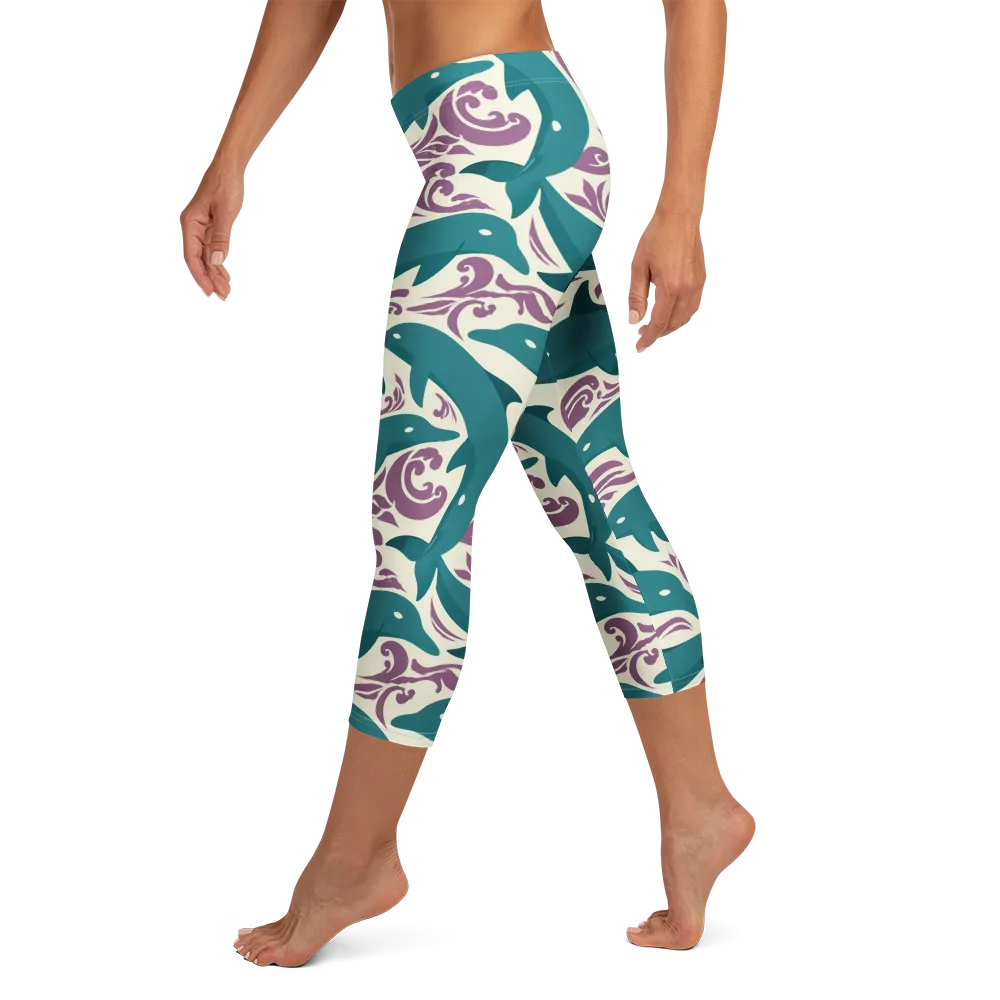 Tidal Flourish on Capri Leggings — Left