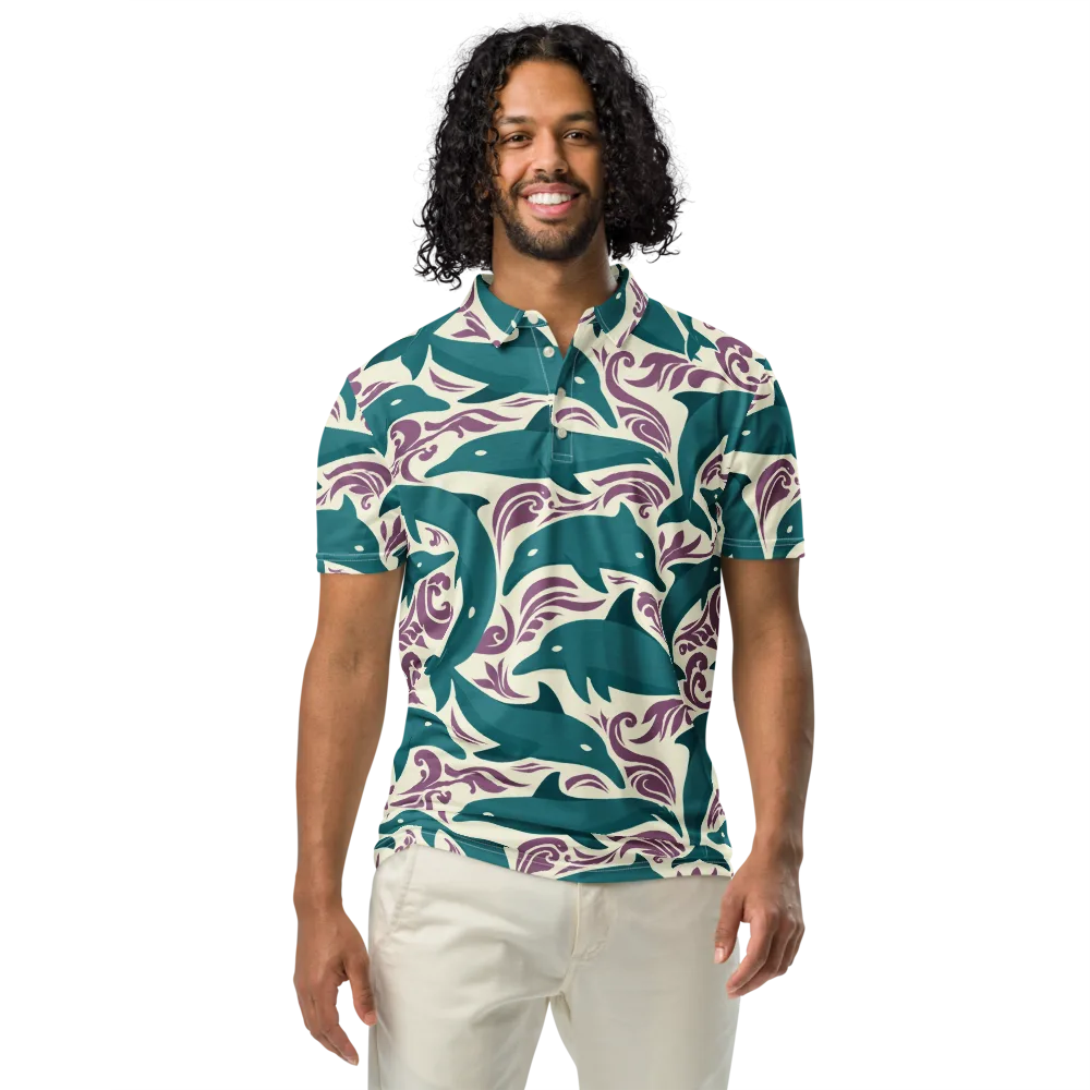 Tidal Flourish on Men's Slim Fit Polo Shirt — Front