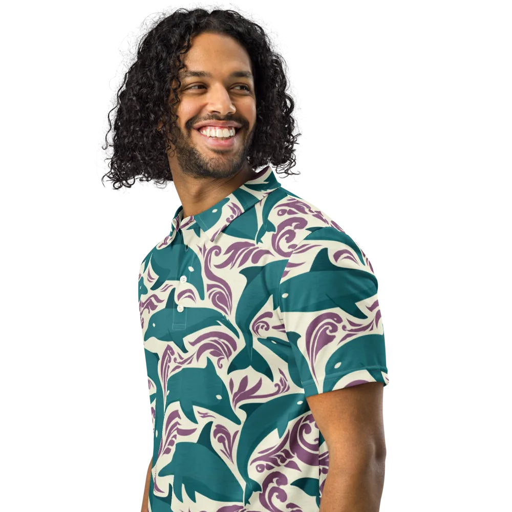 Tidal Flourish on Men's Slim Fit Polo Shirt — Left Front