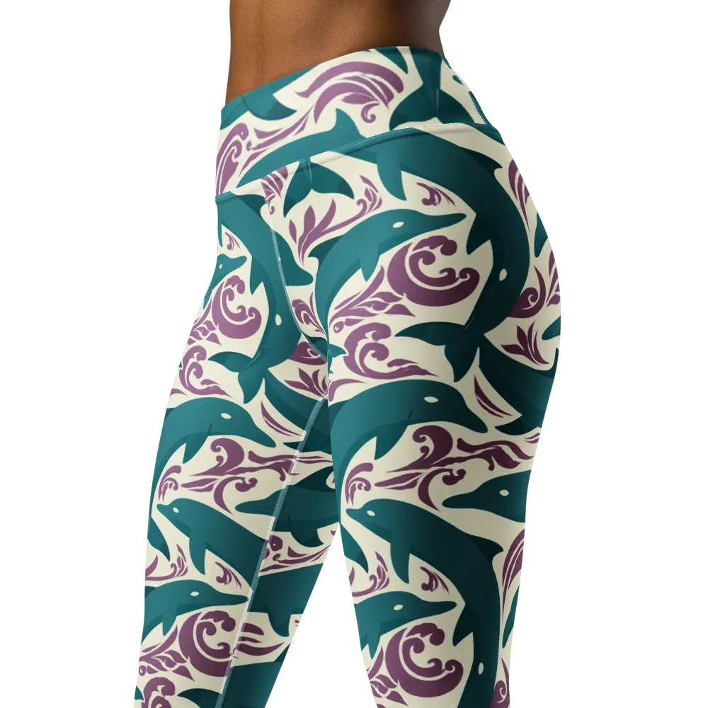 Tidal Flourish on Yoga Leggings — Left Front